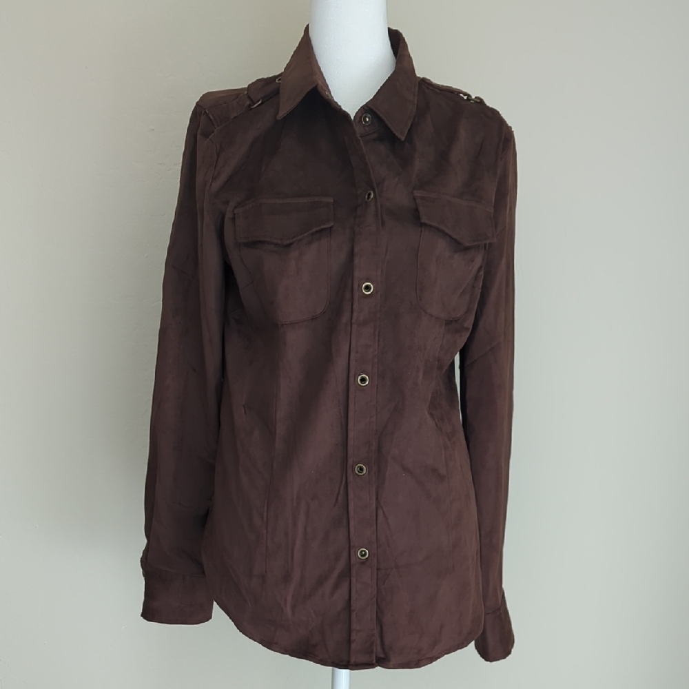 New York & Company Chocolate Brown "Suede" Shirt, M